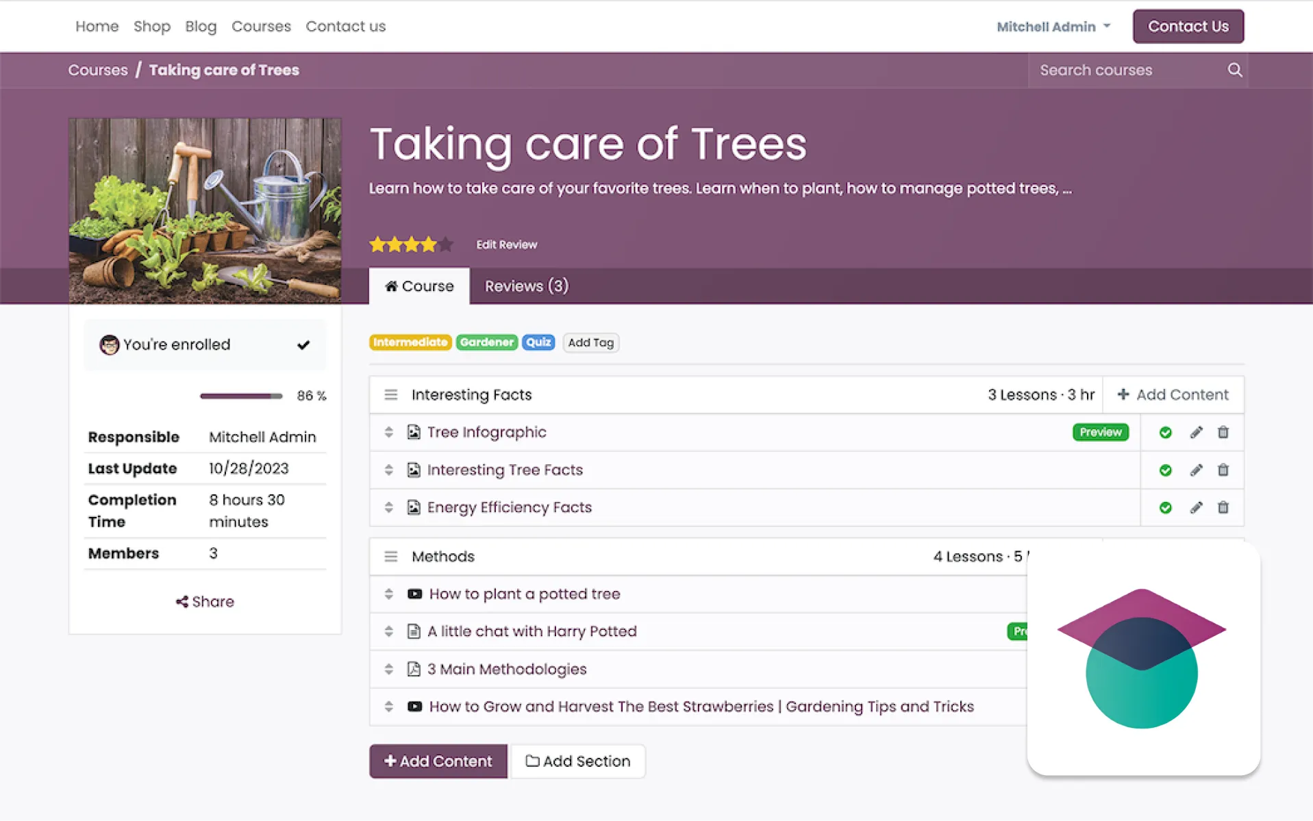 Odoo eLearning module — online course dashboard