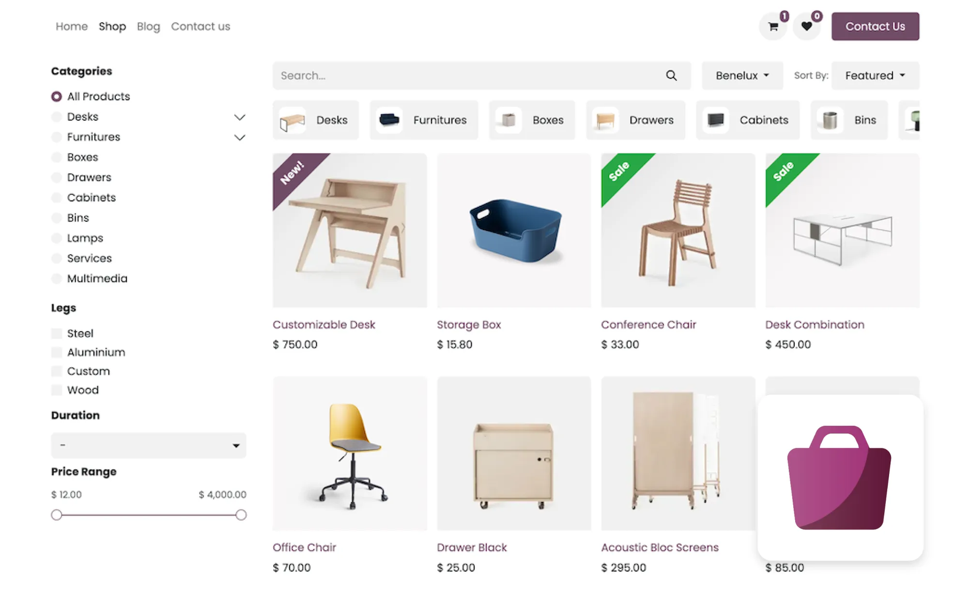 Odoo eCommerce module — online store product page