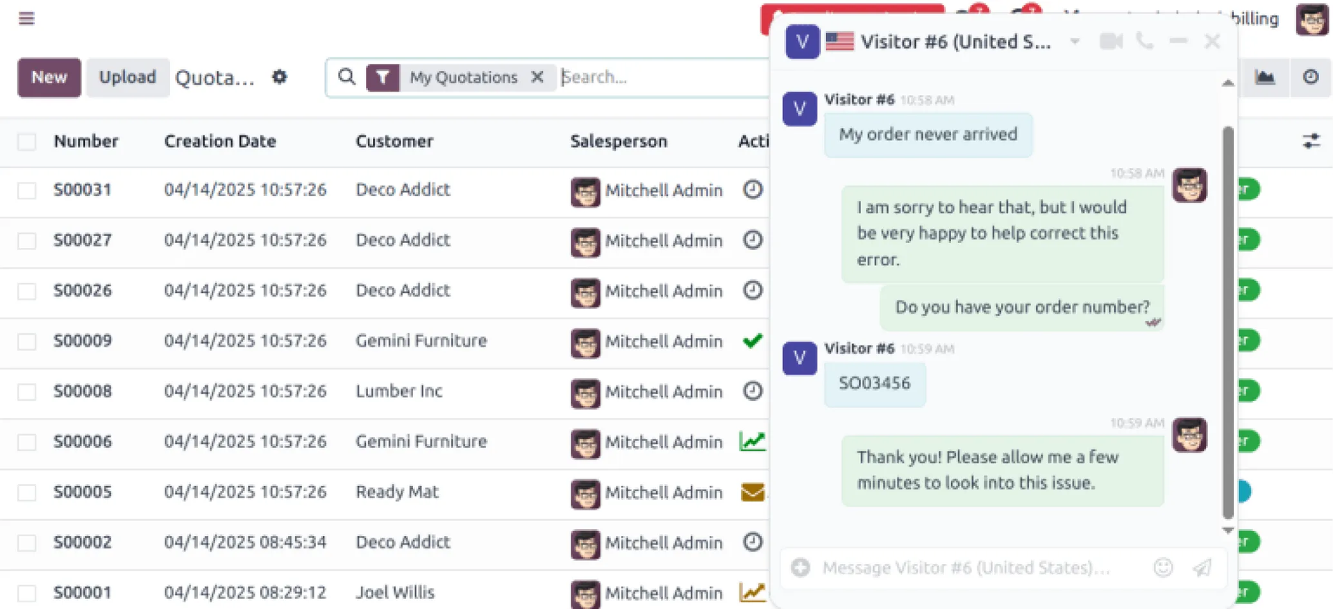 Odoo Live Chat module — website chat widget