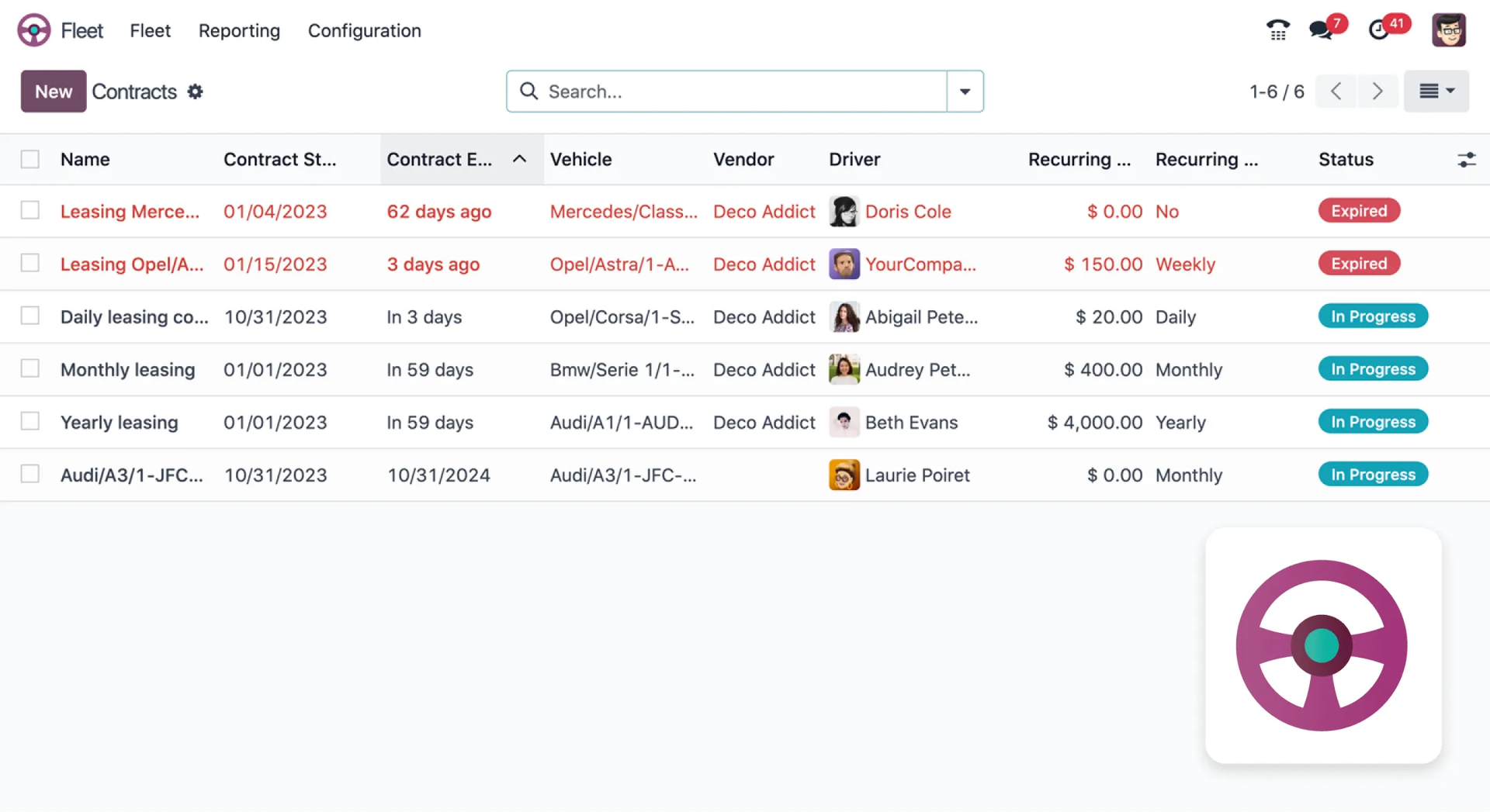 Odoo Referrals module — employee referral tracking screen