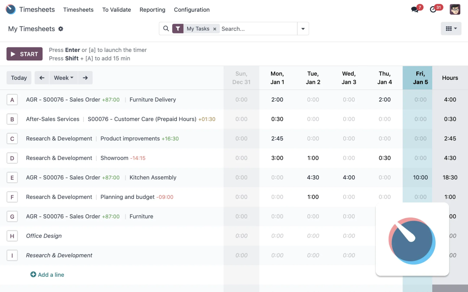 Odoo Project module — kanban task board