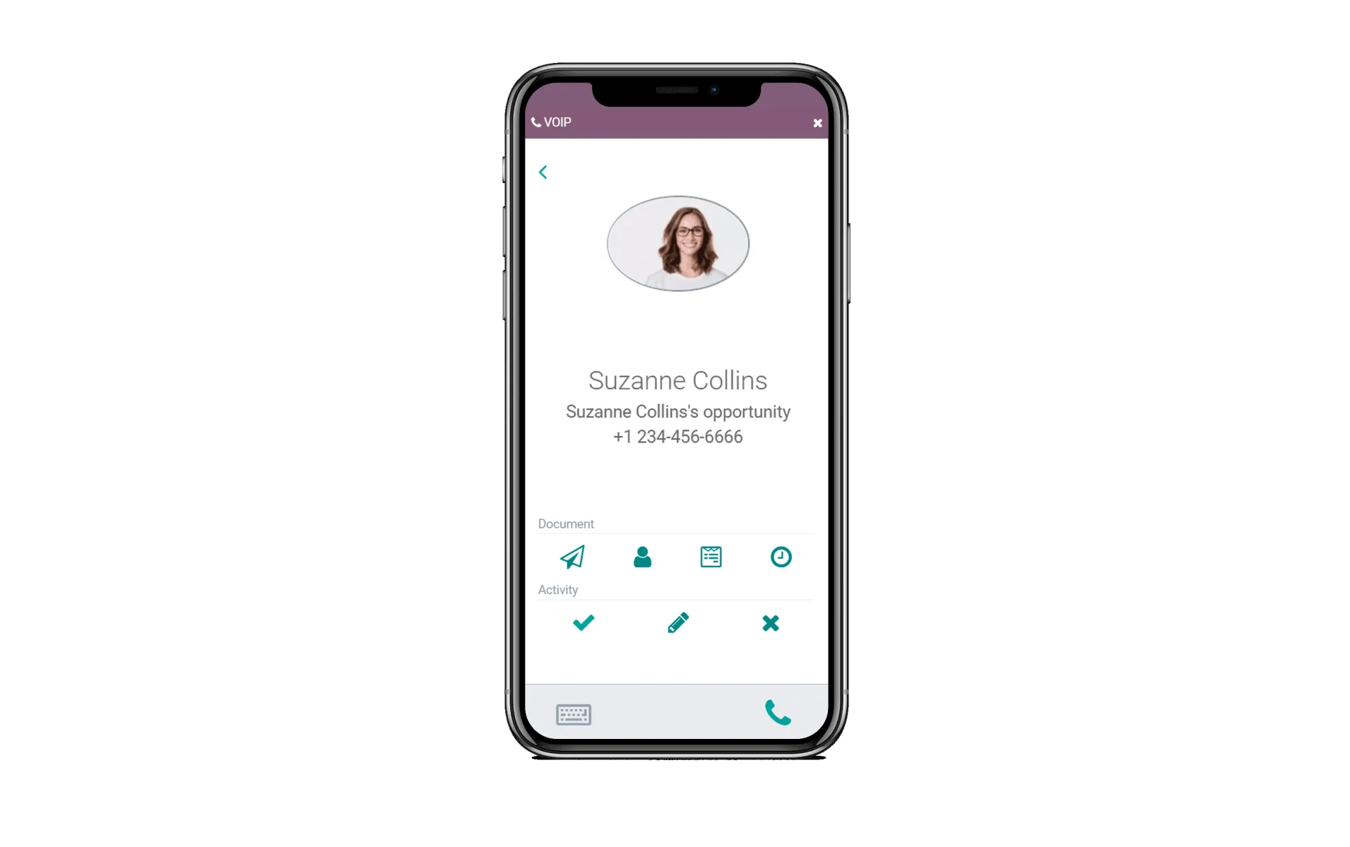 Odoo VoIP module — call widget interface